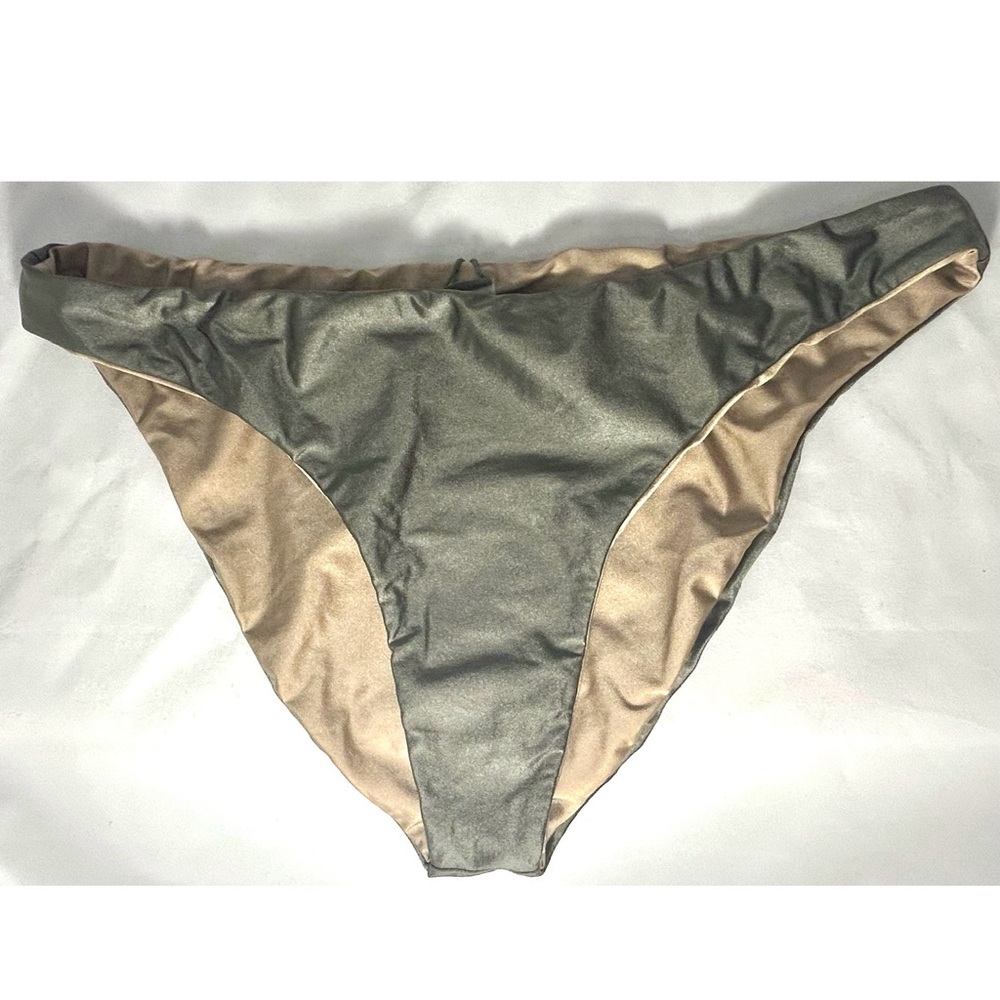 NWOT Size 6 Good American Green Gold Reversible Metallic Bikini Swim Bottoms